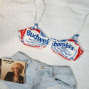 🍺 y2k Americana style rare and iconic Budweiser underwire bikini top